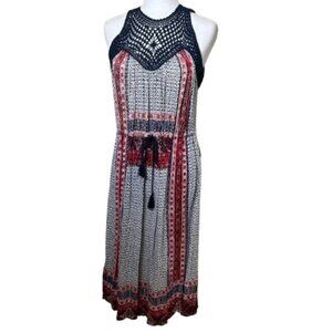 LUCKY BRAND Crochet Batik Print Sundress Dress Size Large
